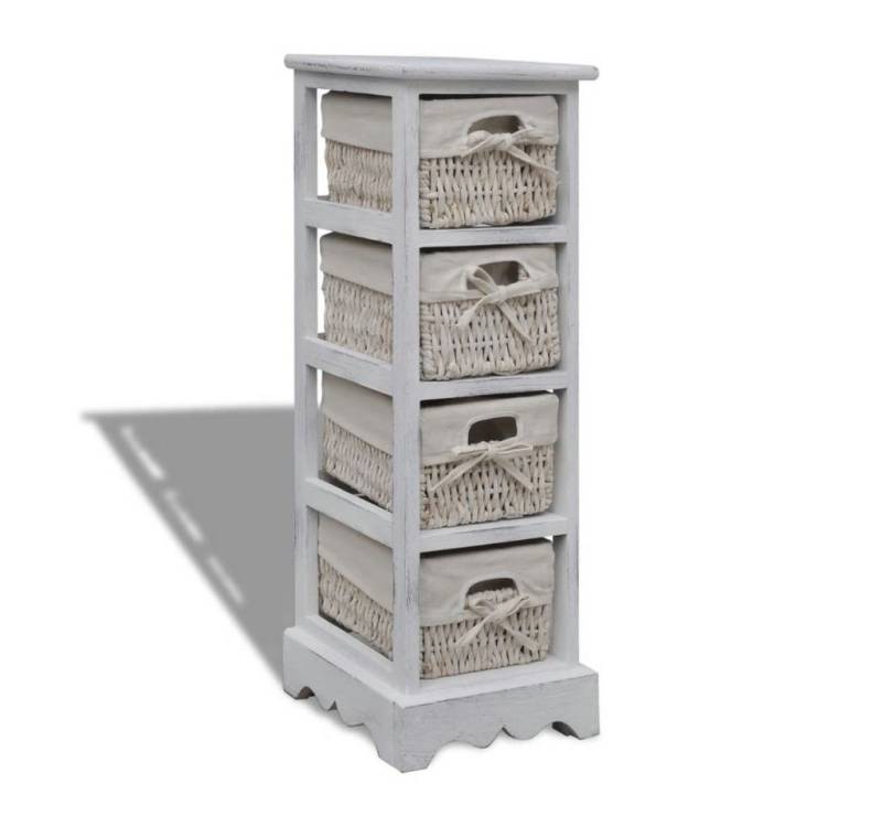 vidaXL Regal Holz-Schränkchen mit 4 Flechtkörben Weiß von vidaXL