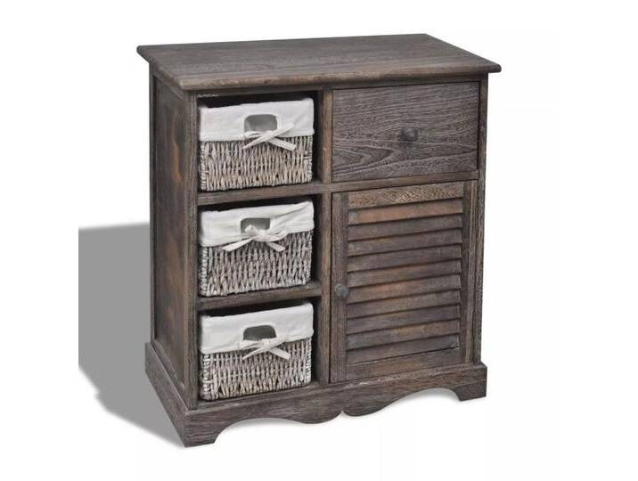 vidaXL Regal Holzschränkchen mit 3 Flechtkörben Braun, braun von vidaXL