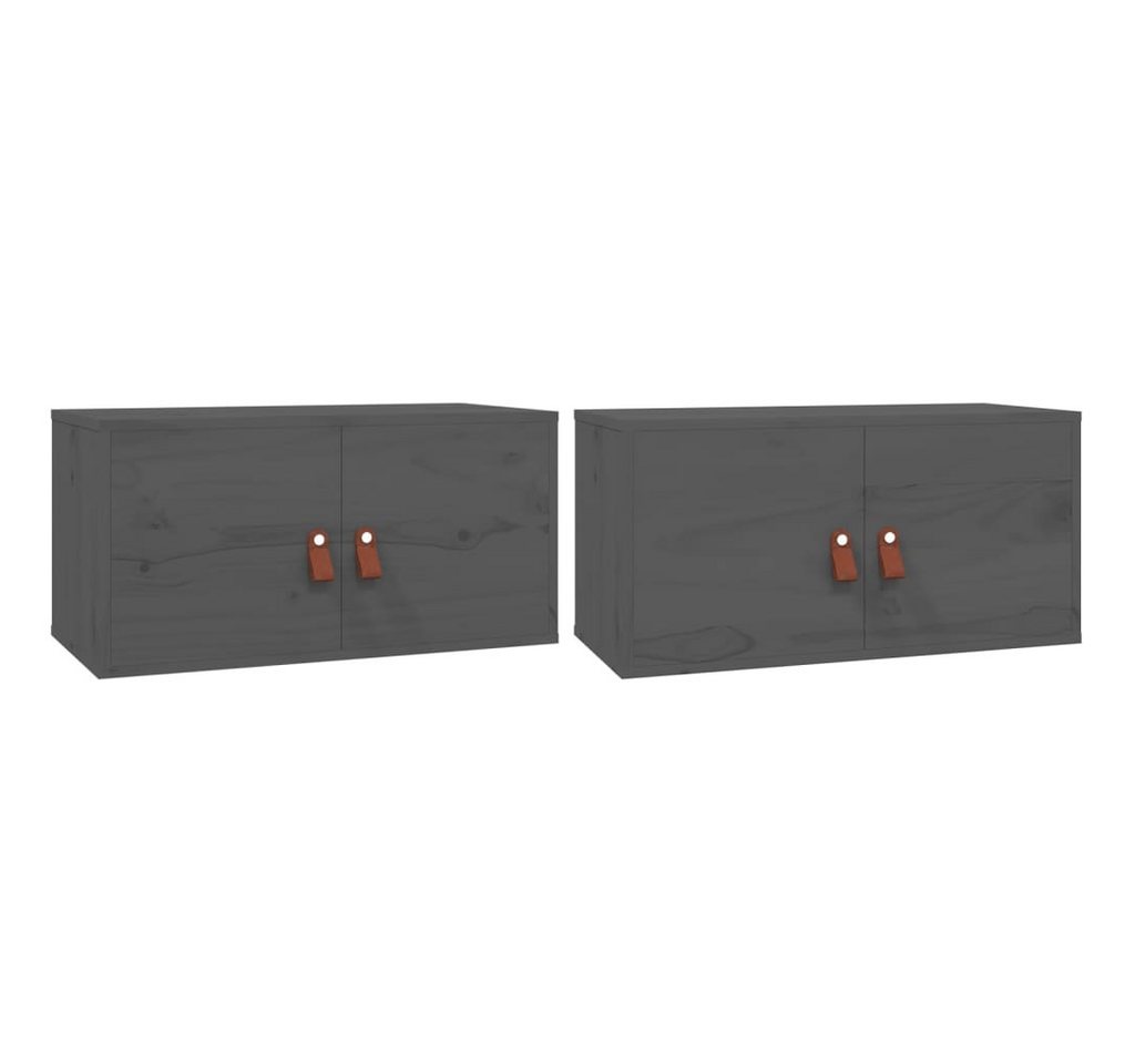 vidaXL Regal Wandschränke 2 Stk. Grau 60x30x30 cm Massivholz Kiefer, 2-tlg. von vidaXL