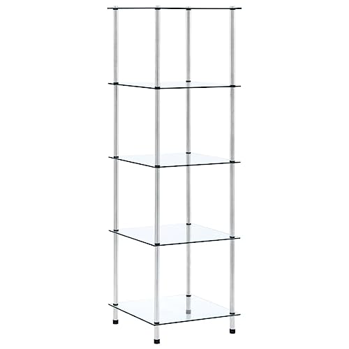 vidaXL Regal mit 5 Ablagen Vitrine Glasregal Dekoregal Sammlervitrine Standregal Glasvitrine Bücherregal Vitrinenschrank Transparent 40x40x130 cm Hartglas von vidaXL