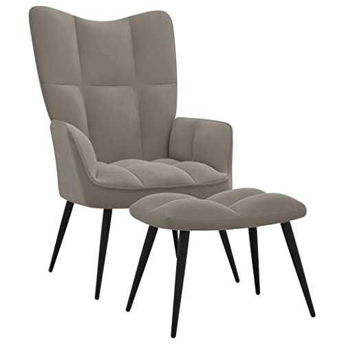 vidaXL Relaxsessel mit Hocker, Sessel mit Stahlgestell, Relaxstuhl Polsterstuhl mit Armlehne, Fernsehsessel Polstersessel Wohnzimmer, Modern, Hellgrau Samt von vidaXL