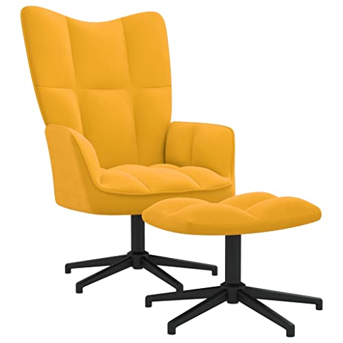 vidaXL Relaxsessel mit Hocker Drehbar Fernsehsessel Polsterstuhl Polstersessel Relaxstuhl Sessel Ohrensessel Armsessel Wohnzimmer Senfgelb Samt von vidaXL