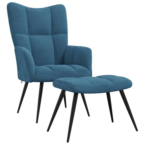 vidaXL Relaxsessel mit Hocker Fernsehsessel Sessel Polsterstuhl Stuhl Relaxstuhl Polstersessel Armsessel Ohrensessel Wohnzimmer Blau Samt von vidaXL