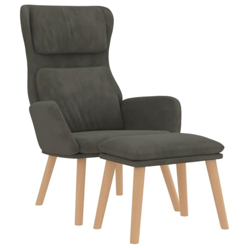 vidaXL Relaxsessel mit Hocker Fußhocker Relaxstuhl Polstersessel Fernsehsessel Sessel Loungesessel Lesesessel Wohnzimmer Dunkelgrau Samt von vidaXL