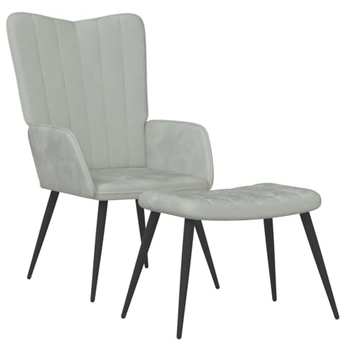 vidaXL Relaxsessel mit Hocker Sessel Fernsehsessel Polstersessel Ohrensessel Relaxstuhl Loungesessel Ruhesessel Armsessel Hellgrau Samt von vidaXL