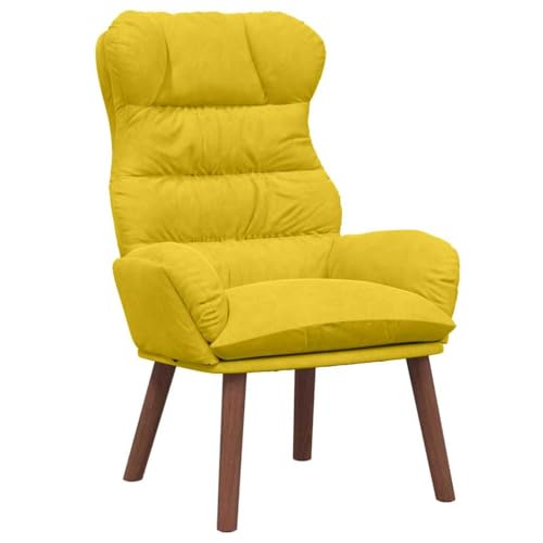vidaXL moderner ergonomischer gelber Sessel | Gepolsterte Armlehnen, fleckenresistenter Stoff, natürlicher Holzrahmen, nur für den Innenbereich, Sitzgelegenheiten, bequemer Stuhl, Design zum Lesen von vidaXL