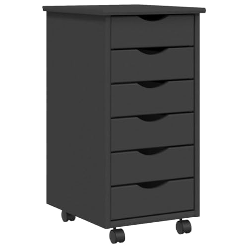 vidaXL Rollschrank, Rollcontainer mit 6 Schubladen, Kommode Schubladenschrank mit Rollen, Büroschrank Aktenschrank Rollwagen, Grau Massivholz Kiefer von vidaXL