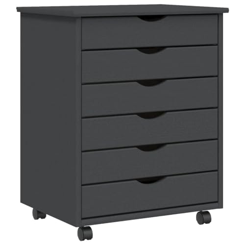 vidaXL Rollschrank, Rollcontainer mit 6 Schubladen, Kommode Schubladenschrank mit Rollen, Büroschrank Aktenschrank Rollwagen, Grau Massivholz Kiefer von vidaXL