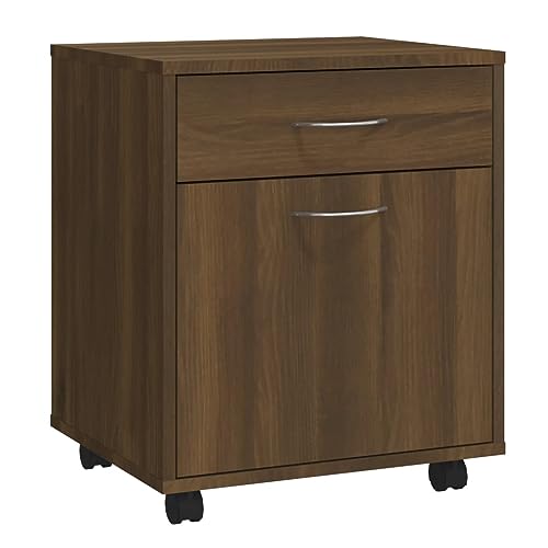 vidaXL Rollschrank, Rollcontainer mit Fach Schublade, Aktenschrank mit Rollen, Büroschrank Bürocontainer Schrank, Braun Eichen-Optik Holzwerkstoff von vidaXL