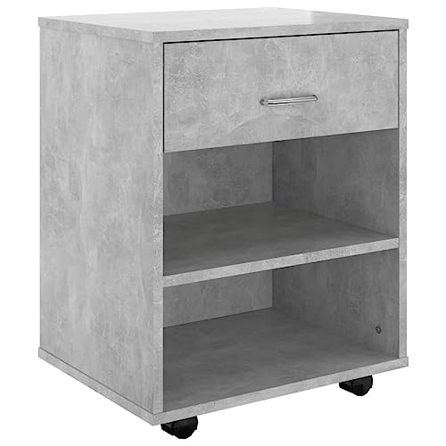 vidaXL Rollschrank mit Schublade Fächern Rollcontainer Büroschrank Aktenschrank Bürocontainer Schrank Büro Druckerschrank Betongrau 46x36x59cm Holzwerkstoff von vidaXL