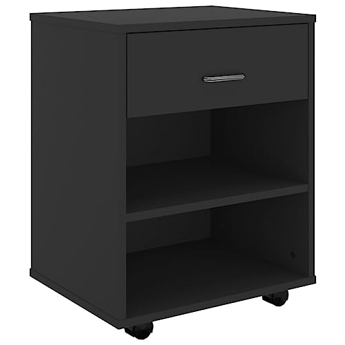 vidaXL Rollschrank mit Schublade Fächern Rollcontainer Büroschrank Aktenschrank Bürocontainer Schrank Büro Druckerschrank Schwarz 46x36x59cm Holzwerkstoff von vidaXL