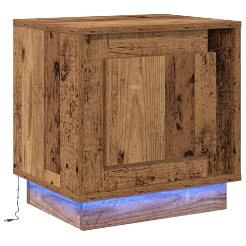 vidaXL Rustikaler Holznachttisch mit integrierter LED-Beleuchtung | Abgenutzter Nachttisch für Schlafzimmer oder Wohnzimmer | Kompakte Möbel mit recyceltem Holzdesign | Seitentisch im Vintage-Look von vidaXL