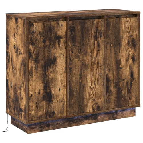 vidaXL Rustikaler Nachttisch aus geräucherter Eiche mit viel Stauraum 3 Schubladen Massivholz Nachttisch für Schlafzimmer & Innengebrauch Schickes Design Erwachsenen Holz kleines Möbelstück von vidaXL