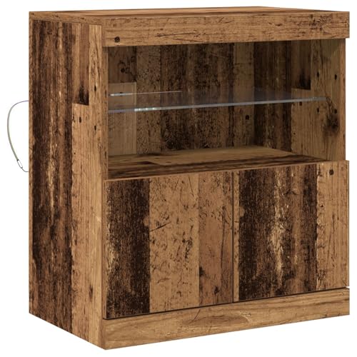 vidaXL Rustikales Buffet Sideboard Stauraum Massivholz Vintage-Look Mit Glassregalen Ideal Für ESS- & Wohnzimmer Restaurierung von gealterten Ästhetiken Möbelregale Verwitterter Look Natur von vidaXL