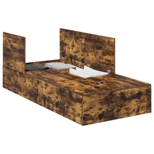 vidaXL Rustikales Stauraum Bettgestell Geräucherte Eiche 90 x 200 cm Massivholz Schlafzimmermöbel mit elegantem Design vidaXL Rustikales Stauraum Bettgestell Geräucherte Eiche 90 x 200 cm Massivholz Schlafzimmermöbel mit elegantem Design von vidaXL