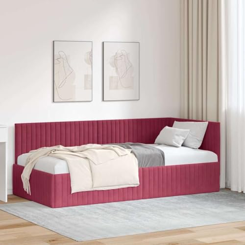 vidaXL Samt-Eckbettgestell in Weinrot, 90 x 200 cm, mit wandmontiertem Kopfteil. Modernes Design mit weichem Griff. Robuster Sperrholzkörper. Praktische Lösung für Dein Schlafzimmer vidaXL Samt-Eckbettgestell in Weinrot, 90 x 200 cm, mit wandmontiertem Kopfteil. Modernes Design mit weichem Griff. Robuster Sperrholzkörper. Praktische Lösung für Dein Schlafzimmer von vidaXL