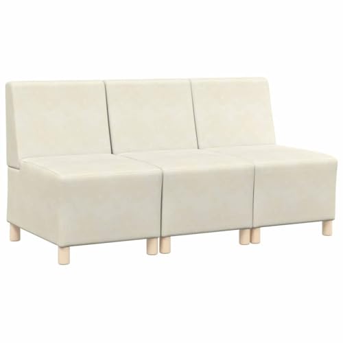 vidaXL Samt Sofa-Stuhl Set aus 3 in Creme, 55 x 74 x 82 cm, mit braunem Schaumstoff. Modernes Design, Stabiler Holzrahmen, ideal für drinnen. Leicht aufzubauen, perfekt für Dein Wohnzimmer. von vidaXL