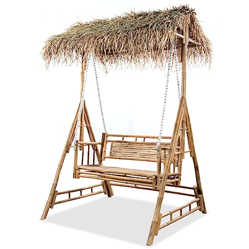 vidaXL Schaukelbank 2-Sitzer mit Palmblättern Gartenschaukel Hollywoodschaukel Hängeschaukel Gartenbank Bank Schaukel Bambus 202cm 170kg von vidaXL