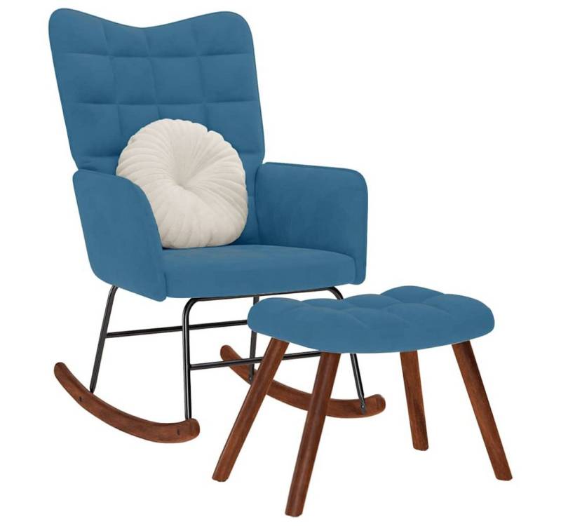 vidaXL Schaukelsessel, Schaukelstuhl mit Hocker Blauer Samt von vidaXL