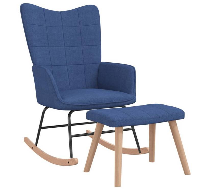 vidaXL Schaukelstuhl, Schaukelsessel mit Hocker Blau Stoff von vidaXL
