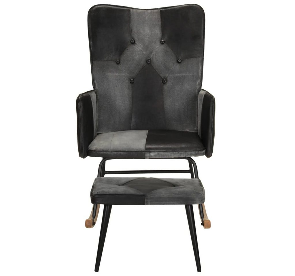 vidaXL Schaukelstuhl, Schaukelsessel mit Hocker Schwarz Echtleder und Canvas vidaXL Schaukelstuhl, Schaukelsessel mit Hocker Schwarz Echtleder und Canvas von vidaXL