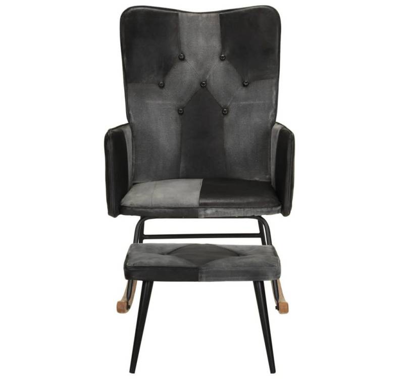 vidaXL Schaukelstuhl, Schaukelsessel mit Hocker Schwarz Echtleder und Canvas vidaXL Schaukelstuhl, Schaukelsessel mit Hocker Schwarz Echtleder und Canvas von vidaXL