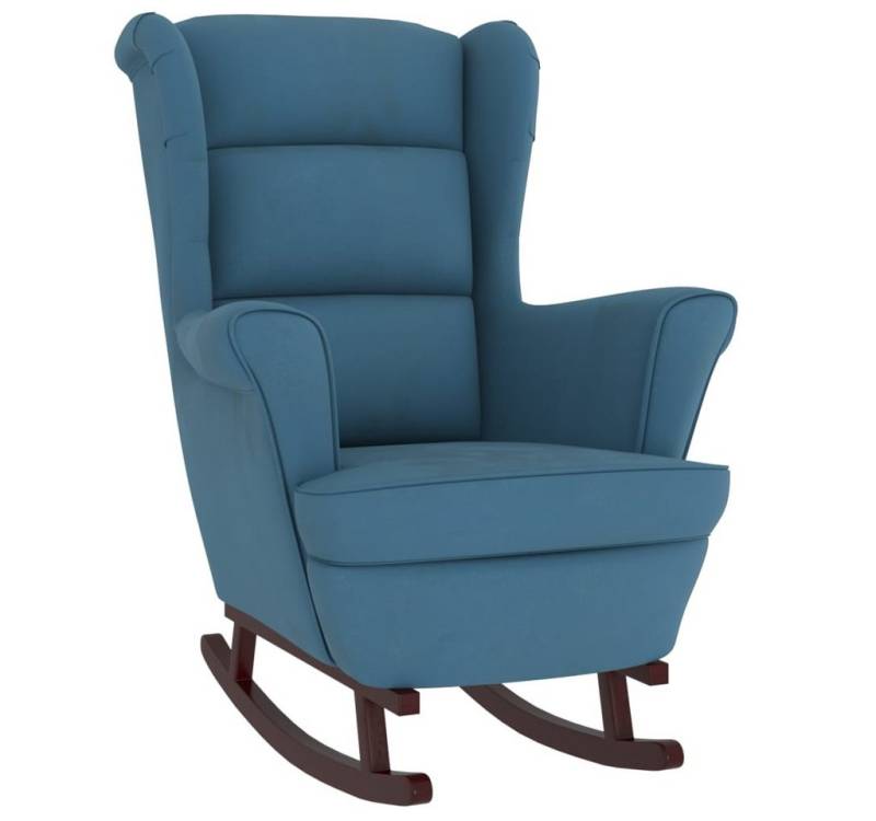 vidaXL Schaukelstuhl, Schaukelsessel mit Massivholz-Gummibeinen Blau Samt von vidaXL