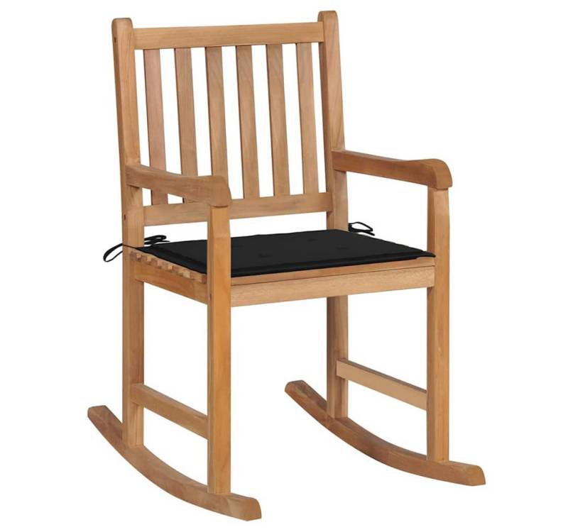 vidaXL Schaukelstuhl, Schaukelstuhl mit Schwarzem Kissen Massivholz Teak von vidaXL
