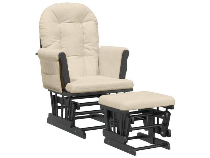 vidaXL Schaukelstuhl Schaukelsessel mit Hocker Gleitend Cremeweiß Stoff (1 St), schwarz von vidaXL