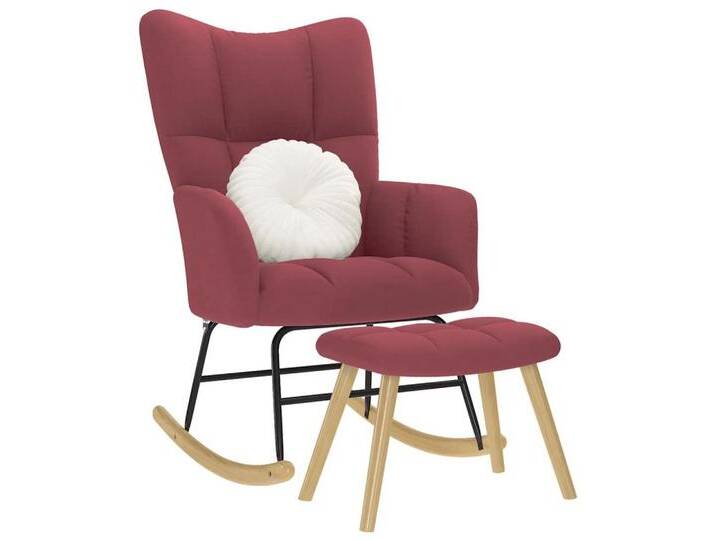 vidaXL Schaukelstuhl Schaukelsessel mit Hocker Weinrot Stoff, rot von vidaXL