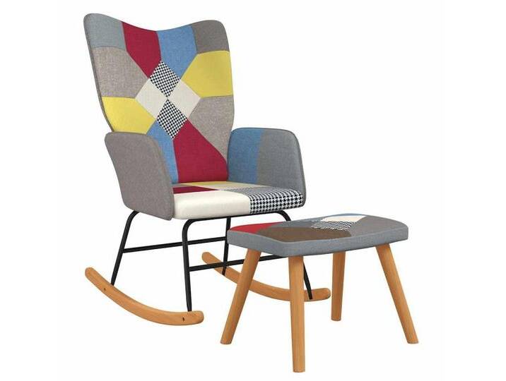 vidaXL Schaukelstuhl Schaukelstuhl mit Hocker Patchwork Stoff (1 St), grau, Mit Fußablage von vidaXL