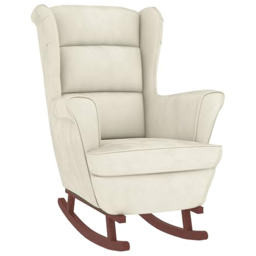 vidaXL Schaukelstuhl mit Massivholz-Gummibeinen Relaxstuhl Schaukelsessel Schwingsessel Relaxsessel Schwingstuhl Polstersessel Sessel Creme Samt von vidaXL