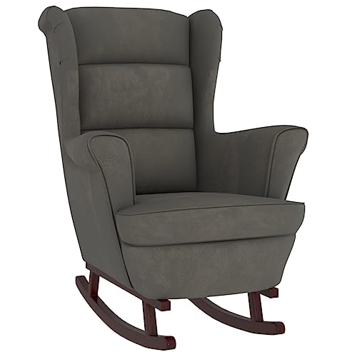 vidaXL Schaukelstuhl mit Massivholz-Gummibeinen Relaxstuhl Schaukelsessel Schwingsessel Relaxsessel Schwingstuhl Polstersessel Sessel Dunkelgrau Samt von vidaXL