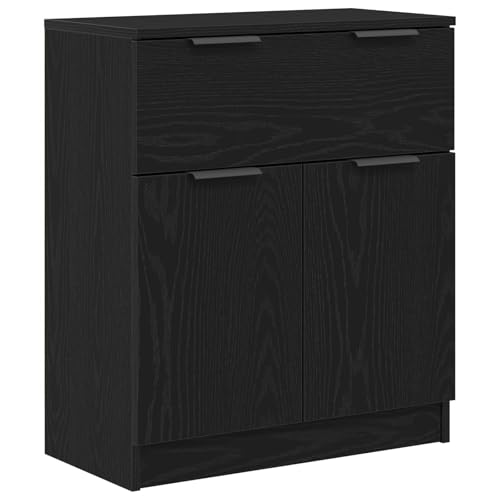 vidaXL Schickes Schwarzes Eichen Buffet Sideboard Mit Texturiertem Finish Und Viel Stauraum Für Esszimmer Wohnraum Möbel Modernes Holzmöbel Stilvolle Einheit Hausorganisation Funktionale Dekoration von vidaXL