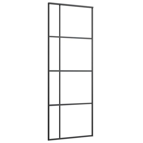 vidaXL Schiebetür Glasschiebetür Glastür SoftStop SoftClose Raumtrennung Innentür Zimmertür ESG Glas Aluminium mattiert 90x205cm Schwarz von vidaXL