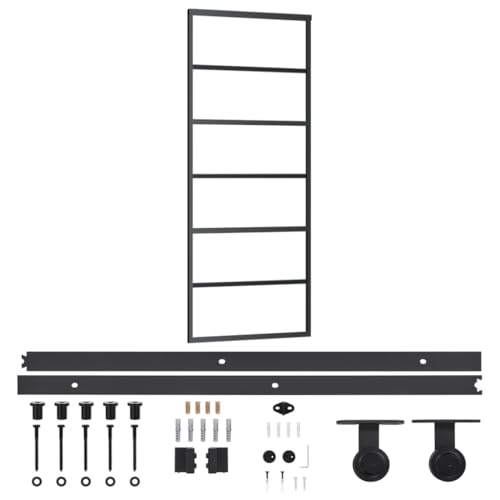 vidaXL Schiebetür mit Beschlag Glasschiebetür Glastür Glas Schiebe Tür Schiebetürsystem Laufschiene Schiebetürbeschlag ESG-Glas Aluminium 76x205cm von vidaXL