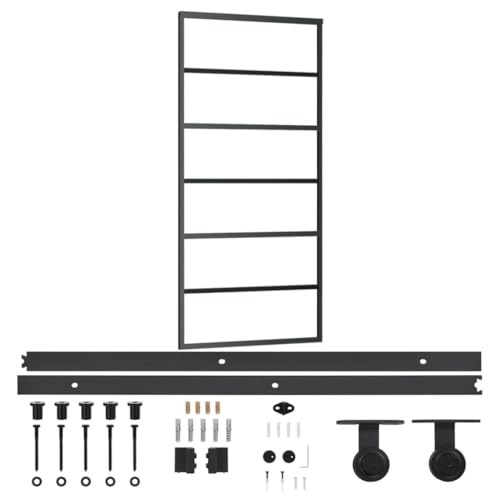 vidaXL Schiebetür mit Beschlag Glasschiebetür Glastür Glas Schiebe Tür Schiebetürsystem Laufschiene Schiebetürbeschlag ESG-Glas Aluminium 90x205cm von vidaXL