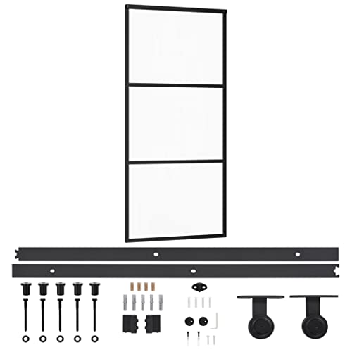 vidaXL Schiebetür mit Beschlag Glasschiebetür Glastür Glas Schiebe Tür Schiebetürsystem Laufschiene Schiebetürbeschlag ESG-Glas Aluminium 90x205cm von vidaXL