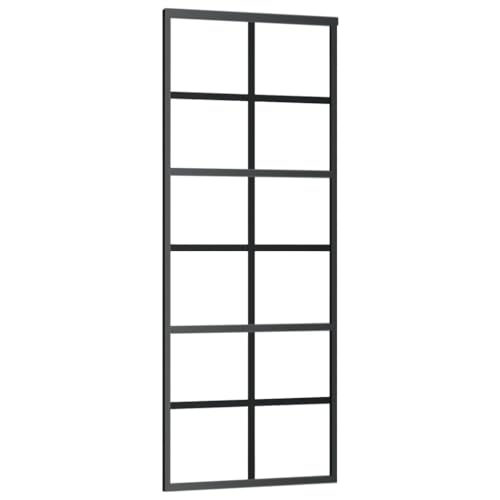 vidaXL Schiebetür mit Soft-Stop-Funktion Glasschiebetür Glastür Glas Schiebe Tür Schiebetürsystem Aluminium ESG-Glas 76x205cm Schwarz von vidaXL