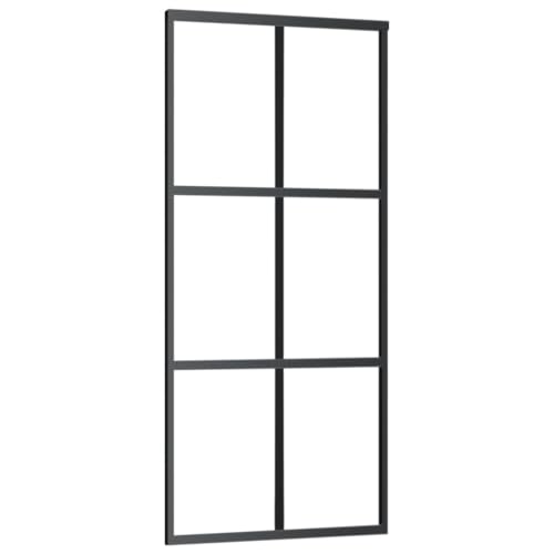 vidaXL Schiebetür mit Soft-Stop-Funktion Glasschiebetür Glastür Glas Schiebe Tür Schiebetürsystem ESG-Glas Aluminium 90x205cm Schwarz von vidaXL