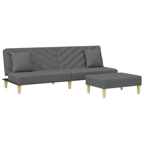 vidaXL Schlafsofa, Sofa Couch 2-Sitzer mit Kissen Fußhocker, Bettsofa Sofabett Verstellbare Rückenlehne, Klappbett Klappsofa mit Schlaffunktion, Dunkelgrau Stoff vidaXL Schlafsofa, Sofa Couch 2-Sitzer mit Kissen Fußhocker, Bettsofa Sofabett Verstellbare Rückenlehne, Klappbett Klappsofa mit Schlaffunktion, Dunkelgrau Stoff von vidaXL
