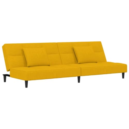 vidaXL Schlafsofa 2-Sitzer, Schlafcouch mit 2 Kissen, Gästebett mit Holzrahmen, Sofabett Tagesbett Couch Sofa Ausziehbar, Gelb Samt von vidaXL