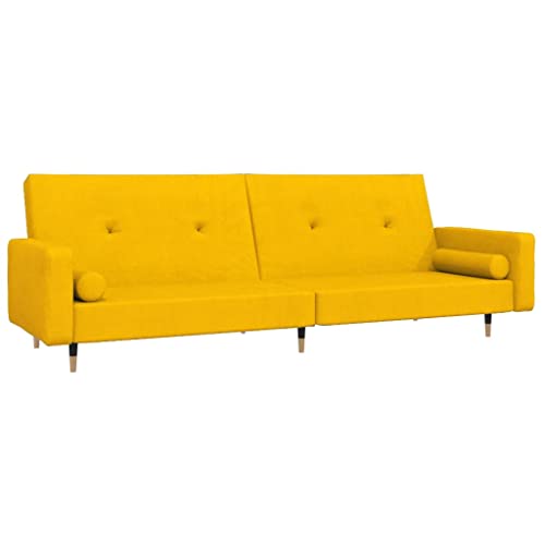 vidaXL Schlafsofa 2-Sitzer, Schlafcouch mit 2 Kissen, Gästebett mit Holzrahmen, Sofabett Tagesbett Couch Sofa Ausziehbar, Gelb Samt von vidaXL