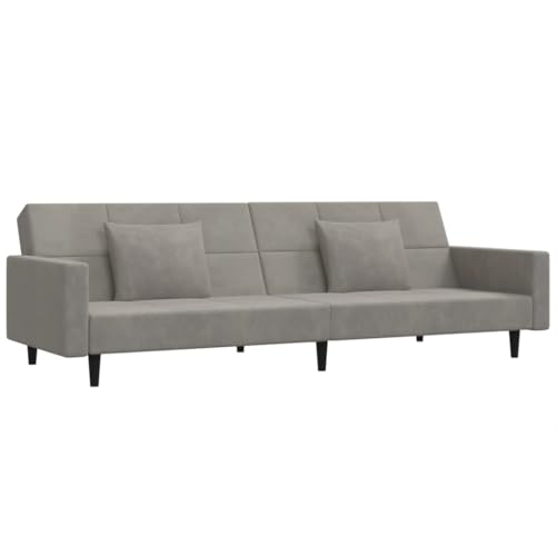 vidaXL Schlafsofa 2-Sitzer, Schlafcouch mit 2 Kissen, Gästebett mit Holzrahmen, Sofabett Tagesbett Couch Sofa Ausziehbar, Hellgrau Samt vidaXL Schlafsofa 2-Sitzer, Schlafcouch mit 2 Kissen, Gästebett mit Holzrahmen, Sofabett Tagesbett Couch Sofa Ausziehbar, Hellgrau Samt von vidaXL