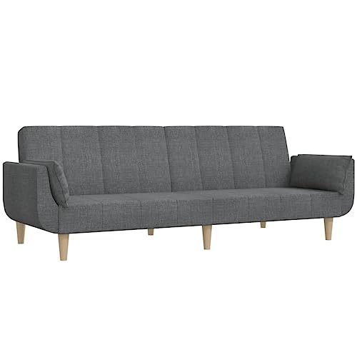 vidaXL Schlafsofa 2-Sitzer, Schlafcouch mit 2 Kissen, Gästebett mit Holzrahmen, Sofabett Tagesbett Couch Sofa Ausziehbar, Hellgrau Stoff von vidaXL