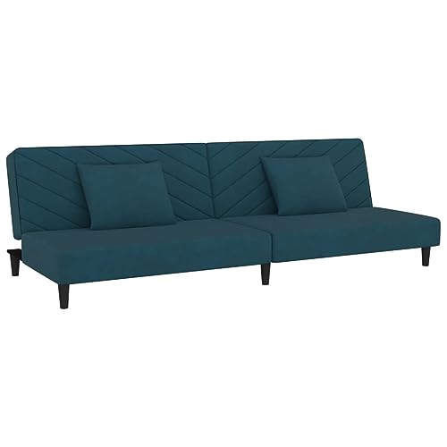 vidaXL Schlafsofa 2-Sitzer, Sofa mit 2 Kissen, Schlafcouch für Wohnzimmer Heimkino Büro, Couch Sofabett Tagesbett Gästebett, Blau Samt von vidaXL