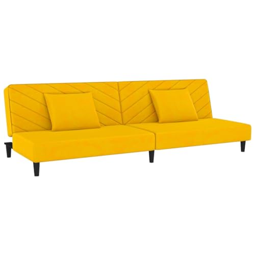 vidaXL Schlafsofa 2-Sitzer, Sofa mit 2 Kissen, Schlafcouch für Wohnzimmer Heimkino Büro, Couch Sofabett Tagesbett Gästebett, Gelb Samt von vidaXL