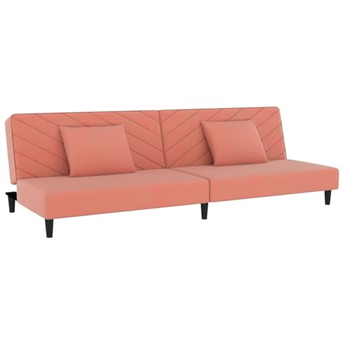 vidaXL Schlafsofa 2-Sitzer, Sofa mit 2 Kissen, Schlafcouch für Wohnzimmer Heimkino Büro, Couch Sofabett Tagesbett Gästebett, Rosa Samt von vidaXL