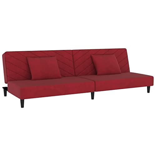 vidaXL Schlafsofa 2-Sitzer, Sofa mit 2 Kissen, Schlafcouch für Wohnzimmer Heimkino Büro, Couch Sofabett Tagesbett Gästebett, Weinrot Samt von vidaXL