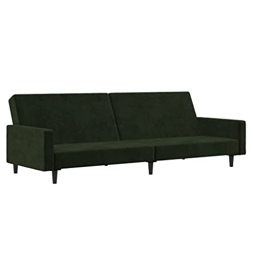 vidaXL Schlafsofa 2-Sitzer, Sofa mit Holzrahmen, Schlafcouch für Wohnzimmer Heimkino Büro, Couch Sofabett Tagesbett Gästebett, Dunkelgrün Samt von vidaXL